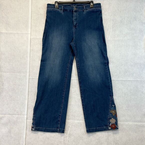 Chico's Denim - CHICO'S Jeans Size 2 Short (Large) Blue Trouser Mom Floral Embroidered High-Rise